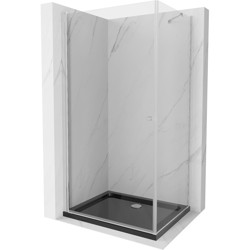 Mexen Pretoria cabine de douche pivotante 80 x 110 cm, transparent, chrom + receveur Flat, noir - 852-080-110-01-00-4070