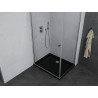 Mexen Pretoria cabine de douche battante 80 x 110 cm, transparent, chrome + receveur Flat, noir - 852-080-110-01-00-4070