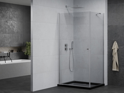 Mexen Pretoria cabine de douche pivotante 90 x 70 cm, transparent, chrome + receveur Flat, noir - 852-090-070-01-00-4070