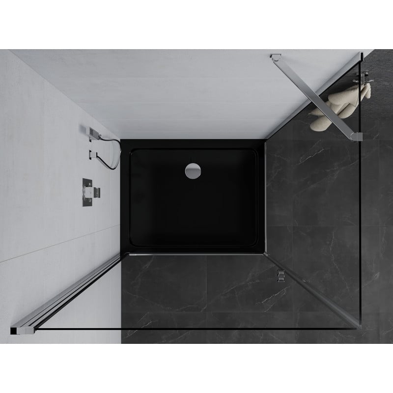 Mexen Pretoria cabine de douche pivotante 90 x 80 cm, transparent, chrome + receveur plat, noir - 852-090-080-01-00-4070