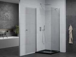 Mexen Pretoria cabine de douche pivotante 90 x 90 cm, transparent, chrome + receveur Flat, noir - 852-090-090-01-00-4070