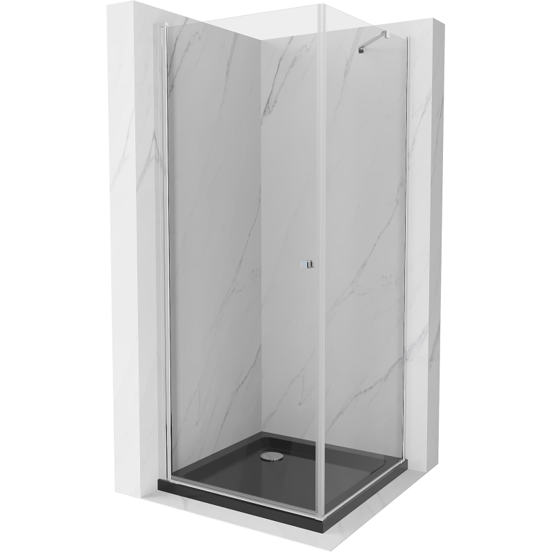 Mexen Pretoria cabine de douche pivotante 90 x 90 cm, transparent, chrome + receveur Flat, noir - 852-090-090-01-00-4070