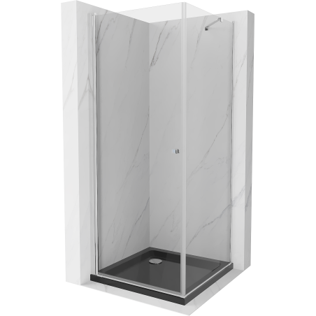 Mexen Pretoria cabine de douche pivotante 90 x 90 cm, transparent, chrome + receveur Flat, noir - 852-090-090-01-00-4070