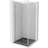 Mexen Pretoria cabine de douche pivotante 90 x 90 cm, transparent, chrome + receveur Flat, noir - 852-090-090-01-00-4070