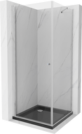 Mexen Pretoria cabine de douche battante 90 x 90 cm, transparent, chrome + receveur Flat, noir - 852-090-090-01-00-4070