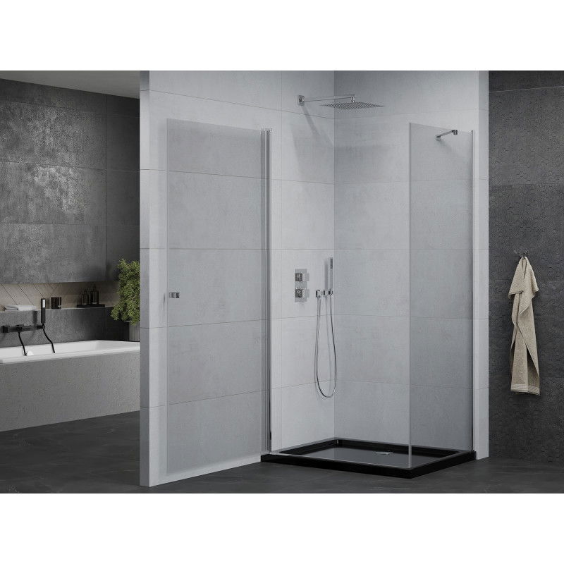 Mexen Pretoria cabine de douche pivotante 90 x 110 cm, transparent, chrome + receveur Flat, noir - 852-090-110-01-00-4070