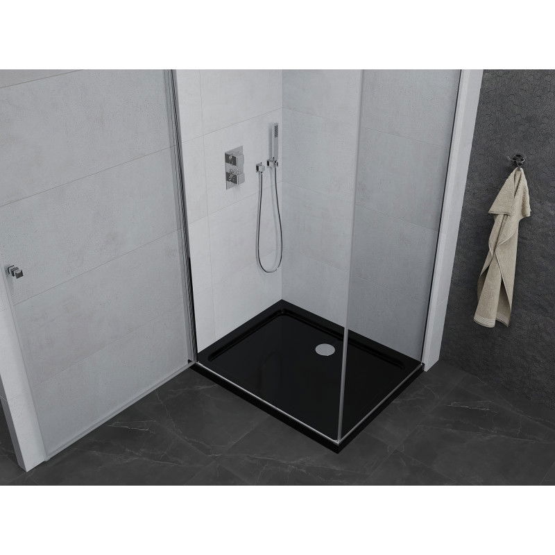 Mexen Pretoria cabine de douche pivotante 90 x 110 cm, transparent, chrome + receveur Flat, noir - 852-090-110-01-00-4070