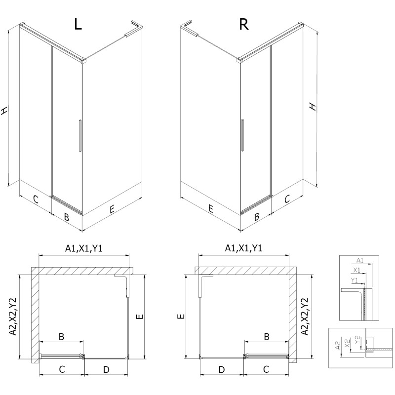 Mexen Rox L cabine de douche coulissante 95 x 90 cm, transparent, or brossé - 8C2L-095-090-55-00