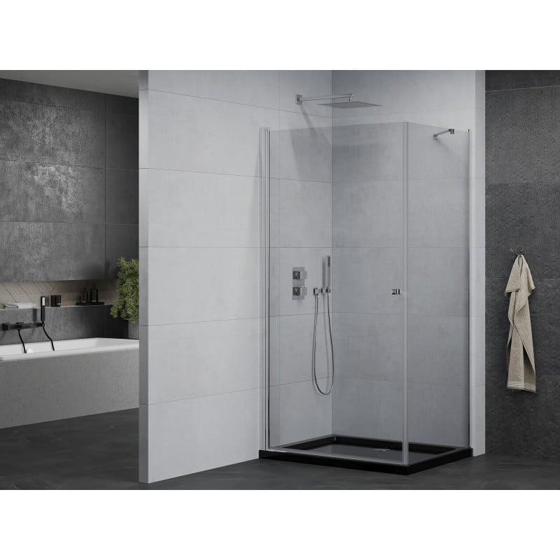 Mexen Pretoria cabine de douche pivotante 100 x 70 cm, transparent, chrome + receveur plat, noir - 852-100-070-01-00-4070