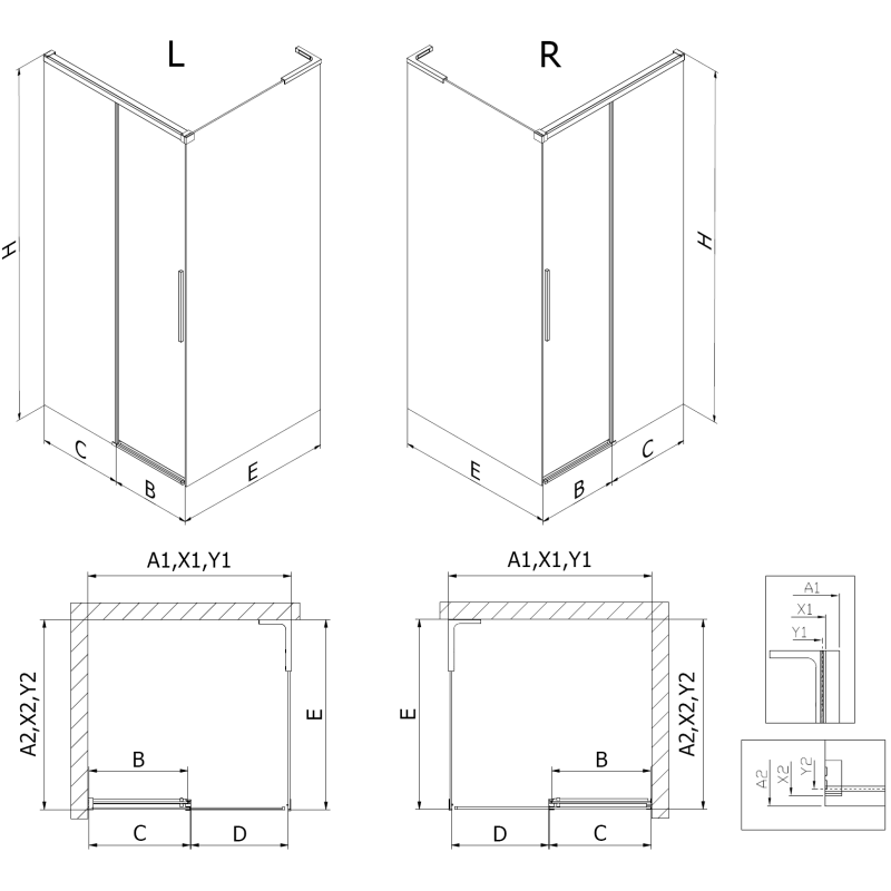 Mexen Rox L cabine de douche coulissante 110 x 120 cm, transparent, or rose - 8C2L-110-120-60-00