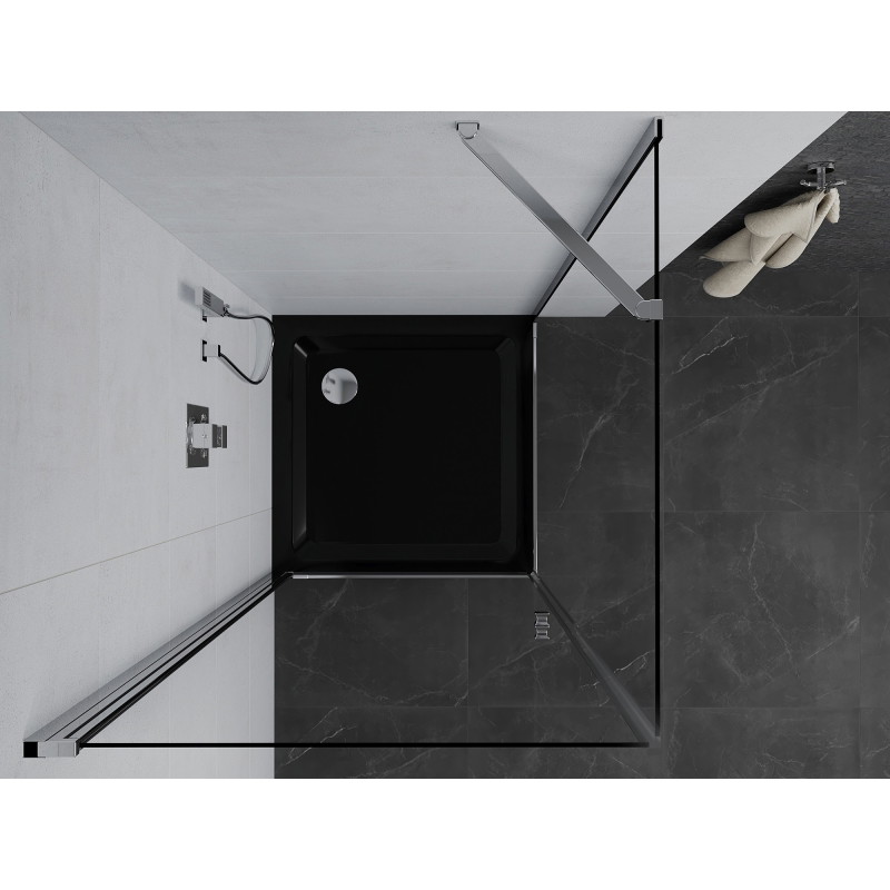 Mexen Pretoria cabine de douche pivotante 100 x 100 cm, transparente, chrome + bac Flat, noir - 852-100-100-01-00-4070