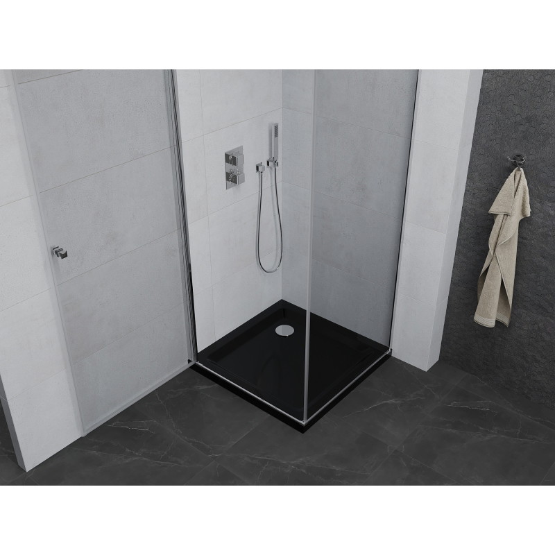 Mexen Pretoria cabine de douche pivotante 100 x 100 cm, transparente, chrome + bac Flat, noir - 852-100-100-01-00-4070
