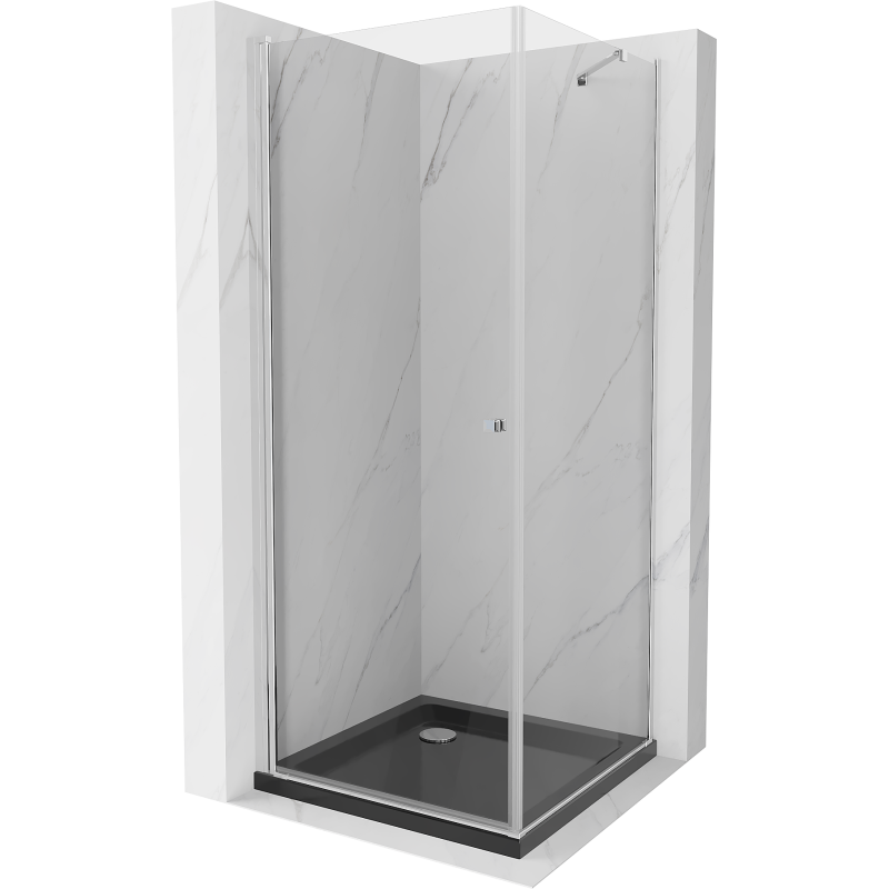 Mexen Pretoria cabine de douche pivotante 100 x 100 cm, transparente, chrome + bac Flat, noir - 852-100-100-01-00-4070