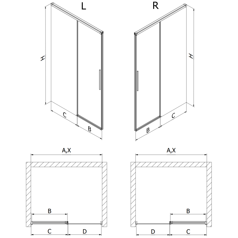 Mexen Rox porte de douche coulissantes 155 cm, transparentes, dorées brossées - 8C2-155-000-55-00