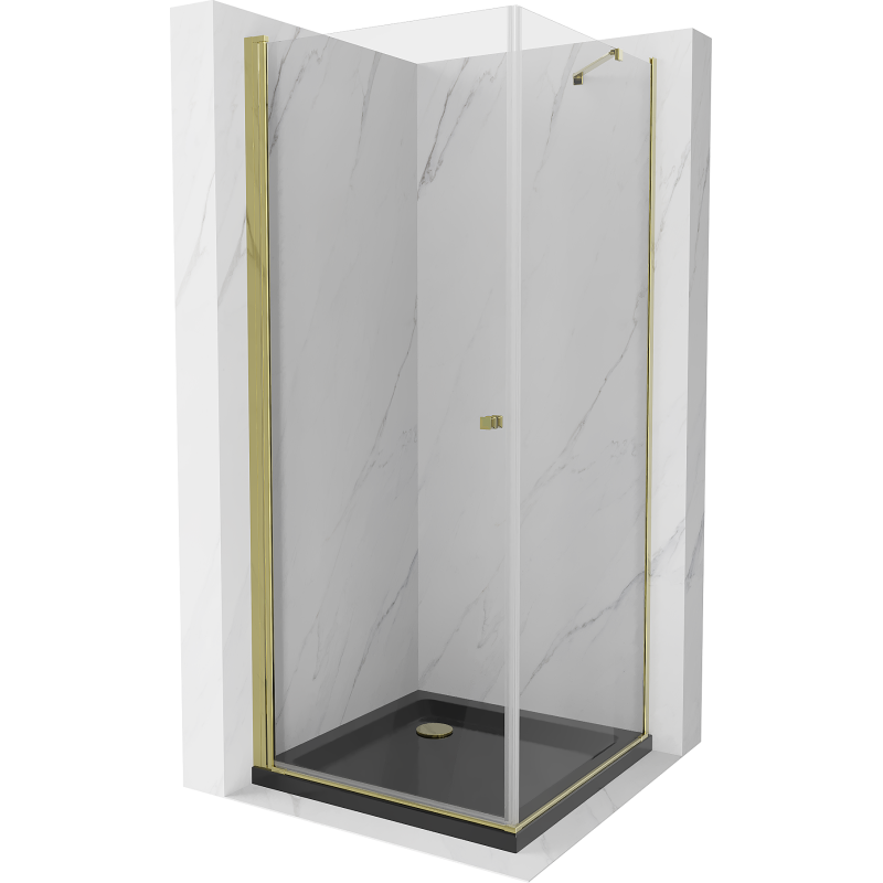 Mexen Pretoria cabine de douche pivotante 70 x 70 cm, transparent, or + receveur plat, noir - 852-070-070-50-00-4070G