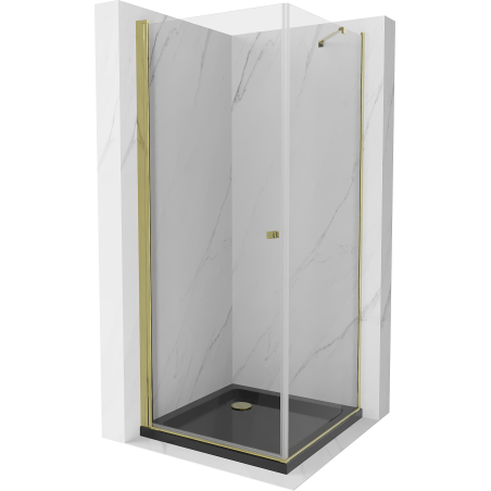 Mexen Pretoria cabine de douche pivotante 70 x 70 cm, transparent, doré + receveur plat, noir - 852-070-070-50-00-4070G