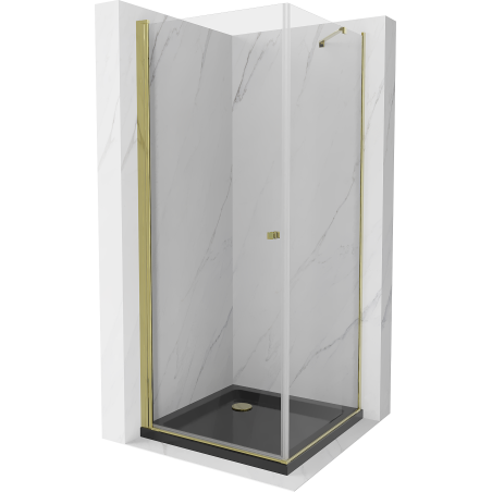 Mexen Pretoria cabine de douche pivotante 70 x 70 cm, transparent, or + receveur Flat, noir - 852-070-070-50-00-4070G