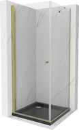 Mexen Pretoria cabine de douche pivotante 70 x 70 cm, transparent, doré + receveur plat, noir - 852-070-070-50-00-4070G