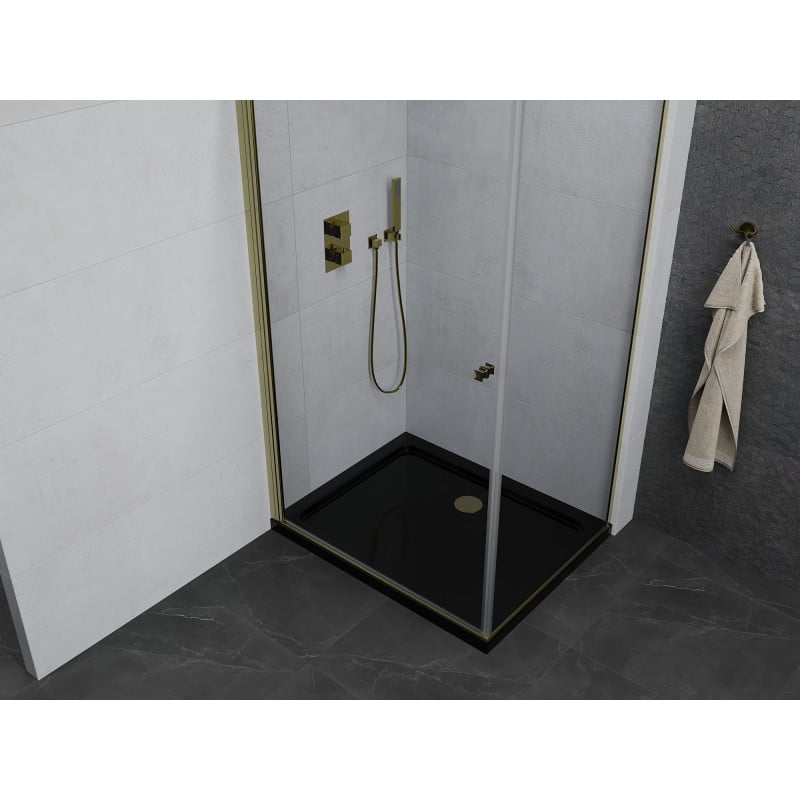 Mexen Pretoria cabine de douche pivotante 70 x 100 cm, transparente, dorée + receveur plat, noir - 852-070-100-50-00-4070G