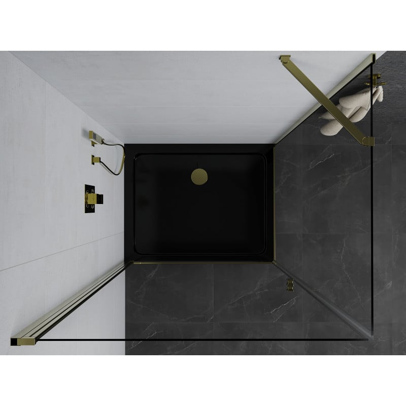 Mexen Pretoria cabine de douche pivotante 70 x 100 cm, transparente, dorée + receveur plat, noir - 852-070-100-50-00-4070G