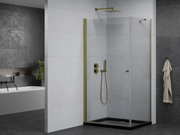 Mexen Pretoria cabine de douche pivotante 70 x 100 cm, transparent, dorée + receveur Flat, noir - 852-070-100-50-00-4070G