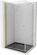 Mexen Pretoria cabine de douche pivotante 70 x 100 cm, transparent, dorée + receveur Flat, noir - 852-070-100-50-00-4070G