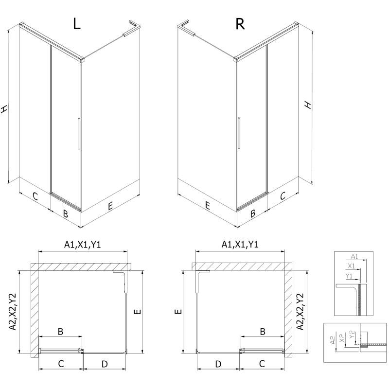 Mexen Rox L cabine de douche coulissante droite 120 x 100 cm, cadre noir, noir - 8C2L-120-100-70-70-P