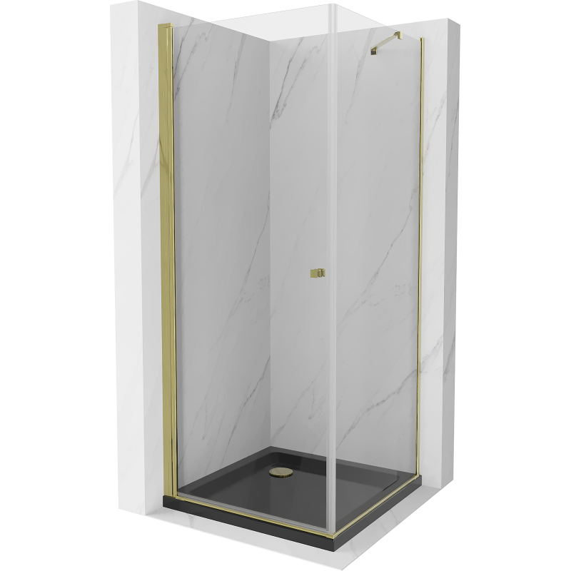Mexen Pretoria cabine de douche pivotante 80 x 80 cm, transparent, dorée + receveur plat, noir - 852-080-080-50-00-4070G