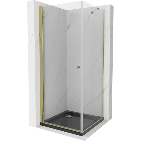 Mexen Pretoria cabine de douche pivotante 80 x 80 cm, transparent, dorée + receveur plat, noir - 852-080-080-50-00-4070G