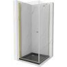 Mexen Pretoria cabine de douche pivotante 80 x 80 cm, transparent, dorée + receveur plat, noir - 852-080-080-50-00-4070G