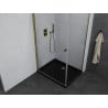 Mexen Pretoria cabine de douche à battant 90 x 70 cm, transparent, or + receveur de douche Flat, noir - 852-090-070-50-00-4070G