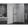 Mexen Pretoria cabine de douche à battant 90 x 70 cm, transparent, or + receveur de douche Flat, noir - 852-090-070-50-00-4070G
