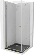 Mexen Pretoria cabine de douche pivotante 90 x 90 cm, transparent, or + receveur Flat, noir - 852-090-090-50-00-4070G