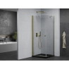 Mexen Pretoria cabine de douche pivotante 90 x 90 cm, transparente, dorée + receveur Flat, noir - 852-090-090-50-00-4070G