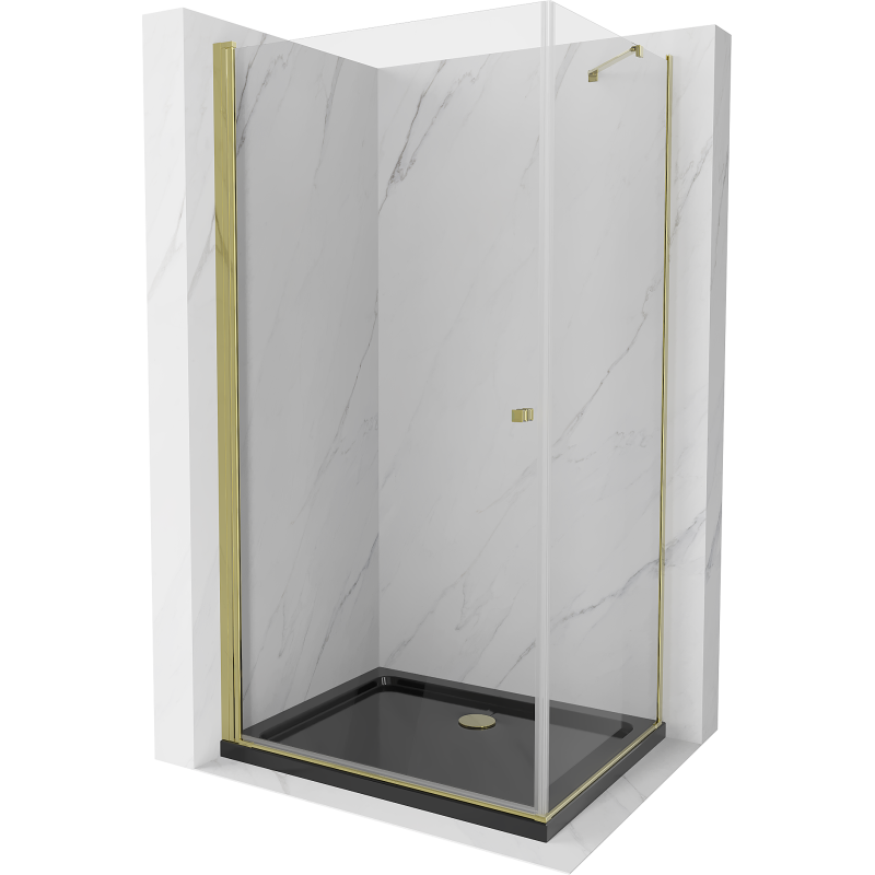 Mexen Pretoria cabine de douche pivotante 90 x 100 cm, transparent, dorée + receveur Flat, noir - 852-090-100-50-00-4070G