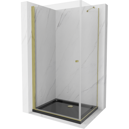 Mexen Pretoria cabine de douche pivotante 90 x 100 cm, transparent, dorée + receveur Flat, noir - 852-090-100-50-00-4070G