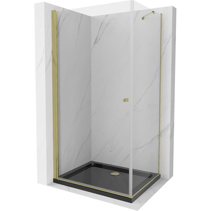 Mexen Pretoria cabine de douche pivotante 100 x 70 cm, transparente, dorée + receveur Flat, noir - 852-100-070-50-00-4070G