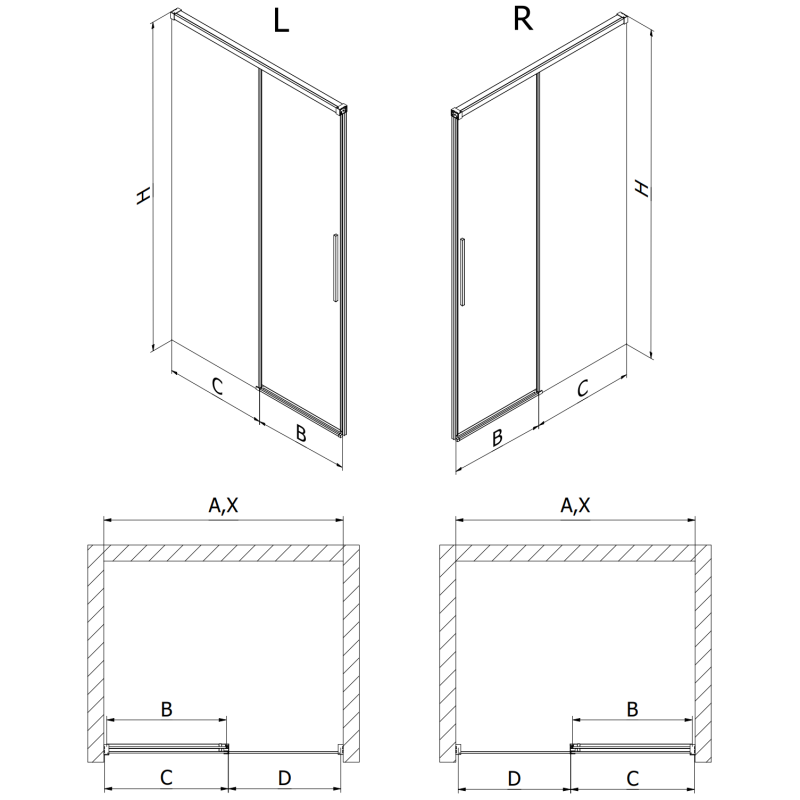 Mexen Rox portes de douche coulissantes gauche 125 cm, cadre noir, noir - 8C2-125-000-70-70-L