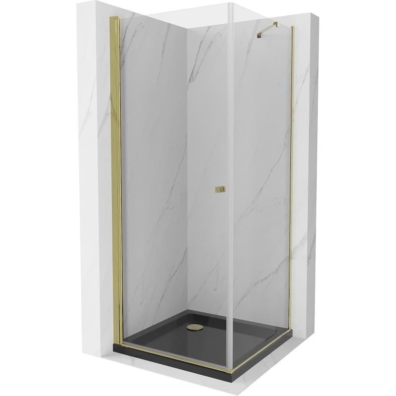 Mexen Pretoria cabine de douche pivotante 100 x 100 cm, transparent, or + bac plat, noir - 852-100-100-50-00-4070G