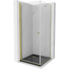 Mexen Pretoria cabine de douche pivotante 100 x 100 cm, transparent, or + receveur Flat, noir - 852-100-100-50-00-4070G