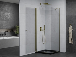 Mexen Pretoria cabine de douche pivotante 100 x 100 cm, transparent, or + bac à douche Flat, noir - 852-100-100-50-00-4070G