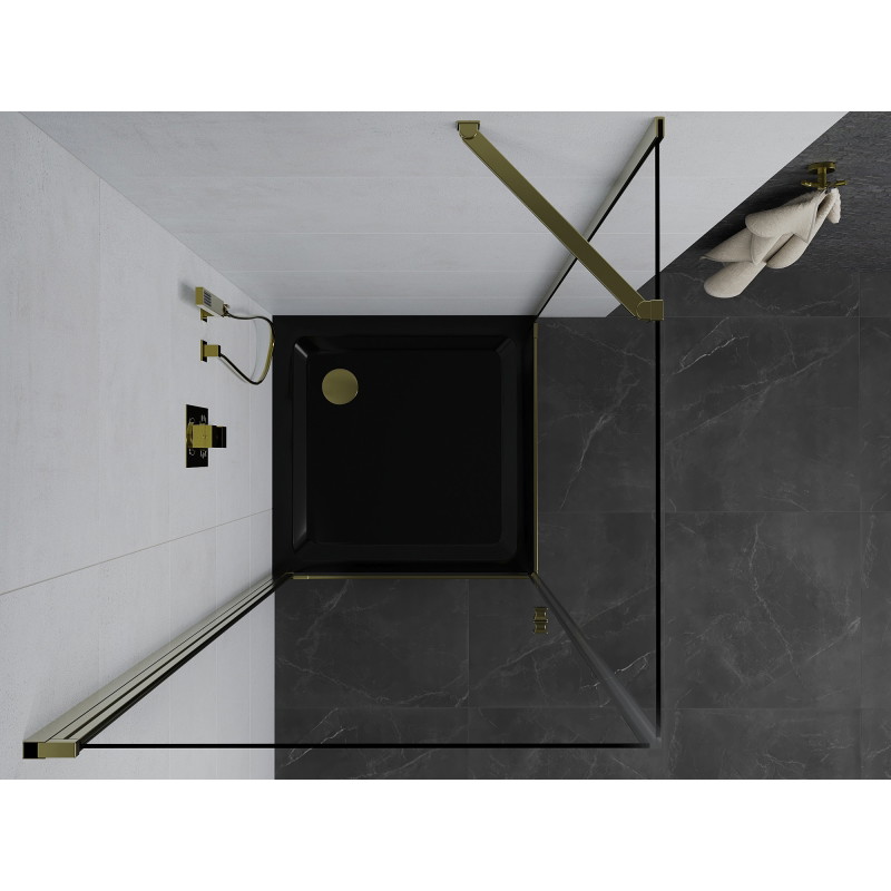 Mexen Pretoria cabine de douche pivotante 100 x 100 cm, transparent, or + bac plat, noir - 852-100-100-50-00-4070G