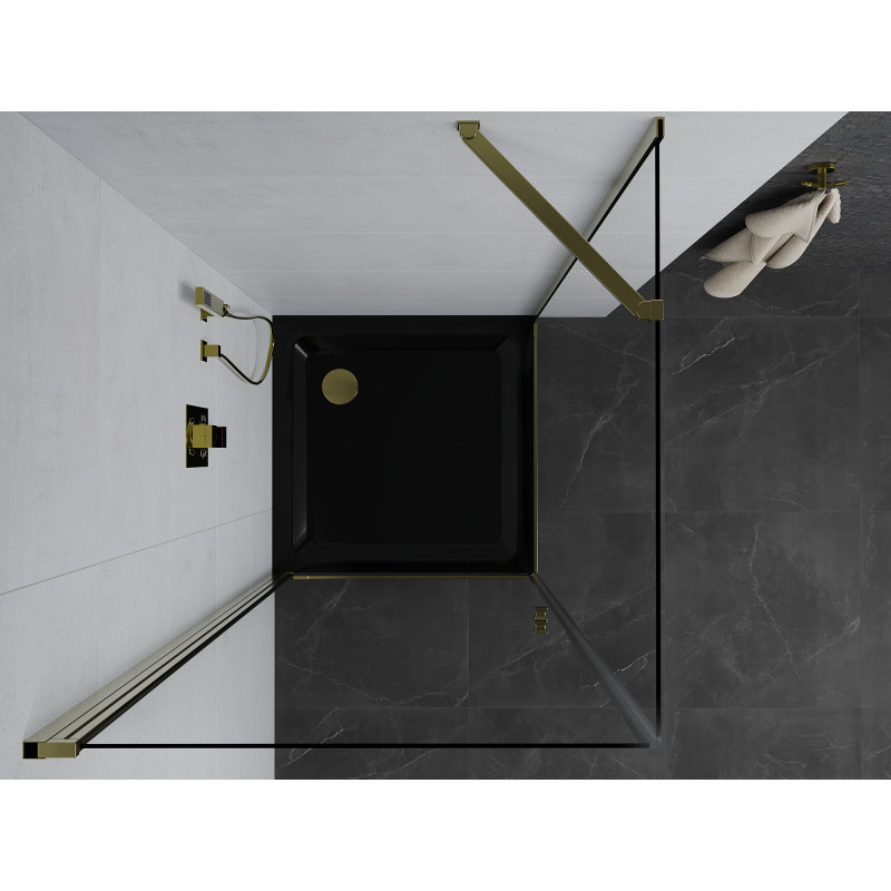 Mexen Pretoria cabine de douche pivotante 100 x 100 cm, transparent, or + receveur Flat, noir - 852-100-100-50-00-4070G