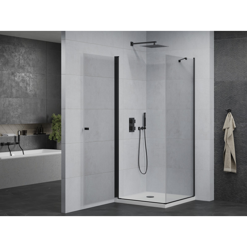 Mexen Pretoria cabine de douche pivotante 70 x 70 cm, transparent, noir + receveur Flat - 852-070-070-70-00-4010B