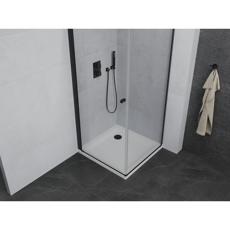 Mexen Pretoria cabine de douche pivotante 70 x 70 cm, transparent, noir + receveur Flat - 852-070-070-70-00-4010B