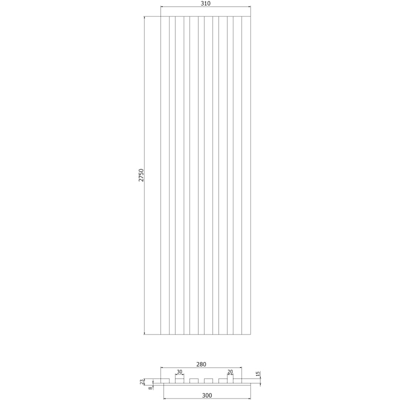 Mexen Lam-F lames murales acoustiques 275 x 30 cm, feutre 8 mm, placage technique, Acajou Rubis - S105-275307-3015-013