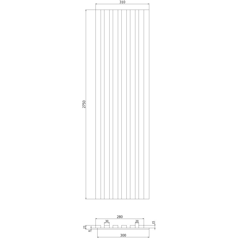 Mexen Lam-F lattes murales acoustiques 275 x 30 cm, feutre 8 mm, placage technique, Noyer Cacao - S105-275307-3015-018