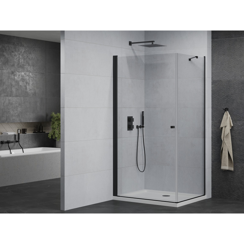 Mexen Pretoria Cabine de douche pivotante 80 x 70 cm, transparente, noire + receveur Flat - 852-080-070-70-00-4010B