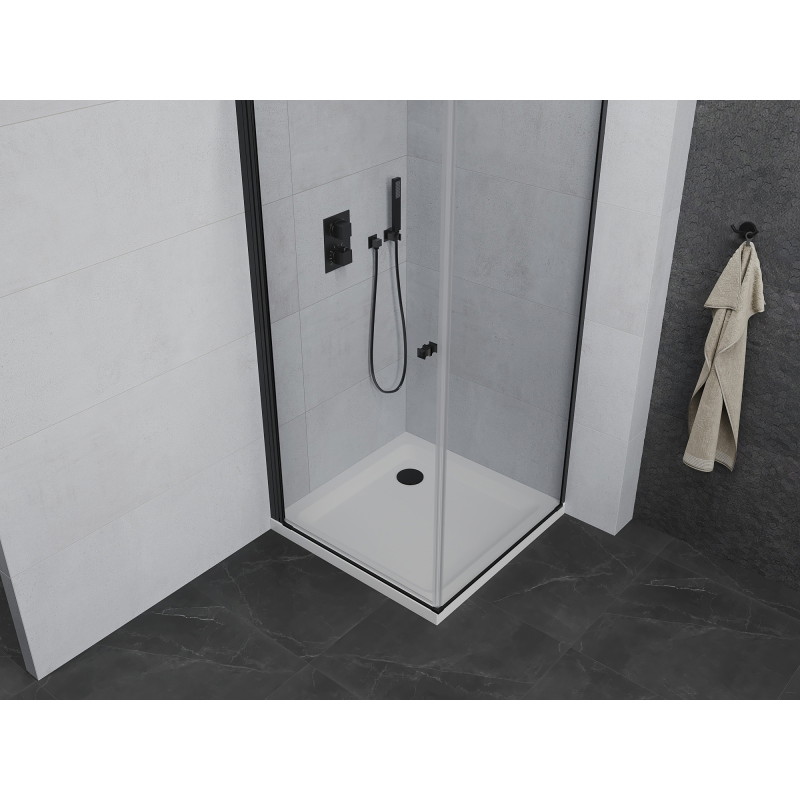 Mexen Pretoria cabine de douche pivotante 80 x 80 cm, transparent, noir + receveur Flat - 852-080-080-70-00-4010B