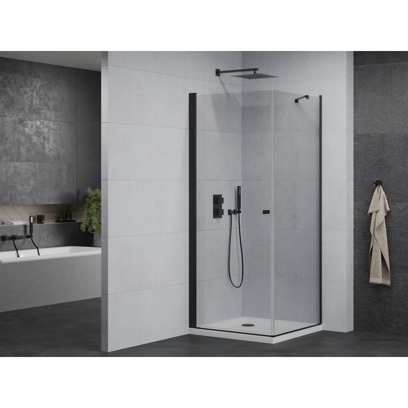 Mexen Pretoria cabine de douche pivotante 80 x 80 cm, transparent, noir + receveur Flat - 852-080-080-70-00-4010B